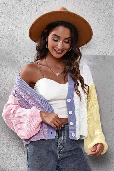 🌈 Color Block Button Up V-Neck Knit Top 🌈