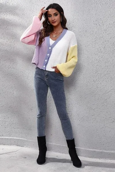 🌈 Color Block Button Up V-Neck Knit Top 🌈