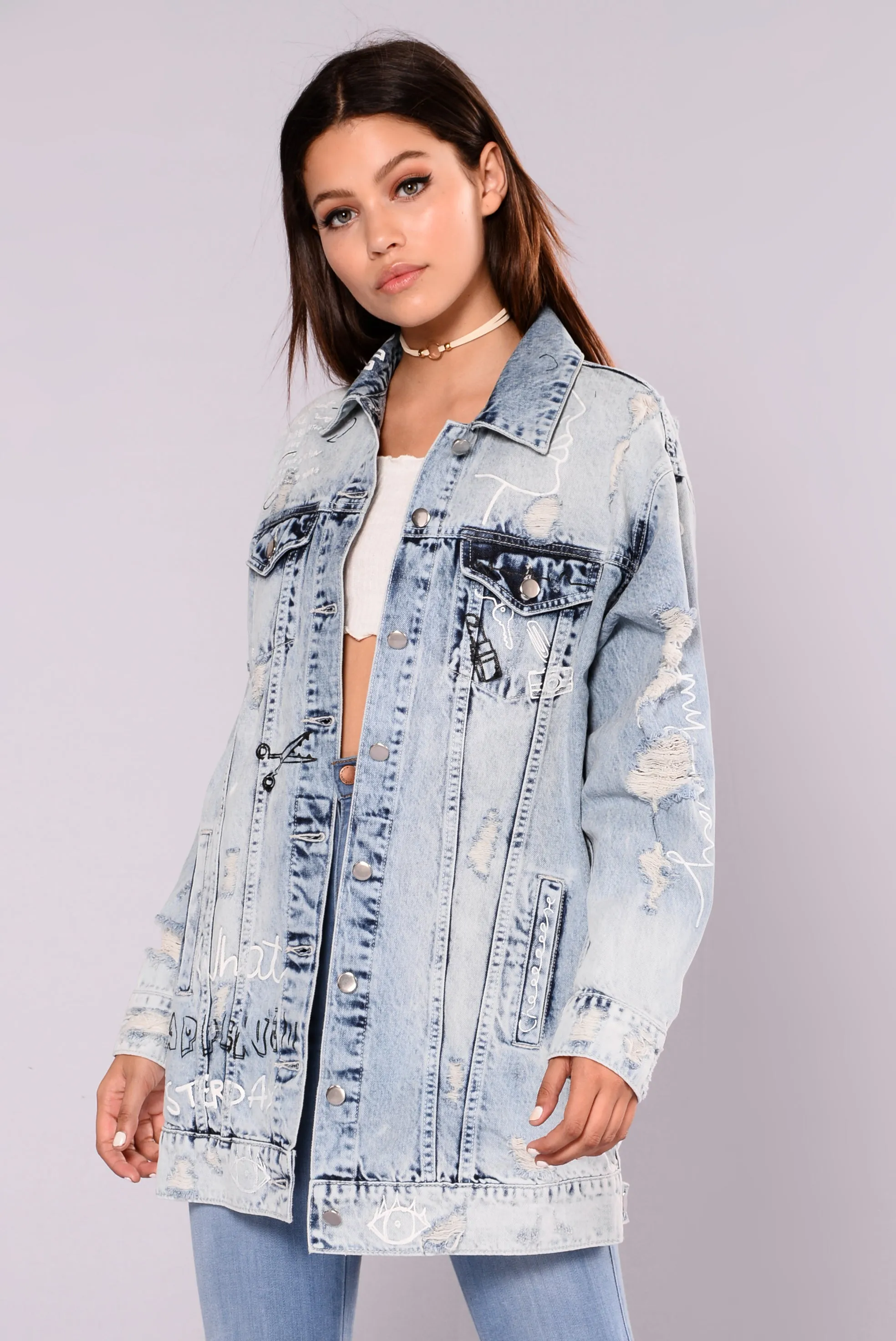 Avery Distressed Denim Jacket - Light Wash