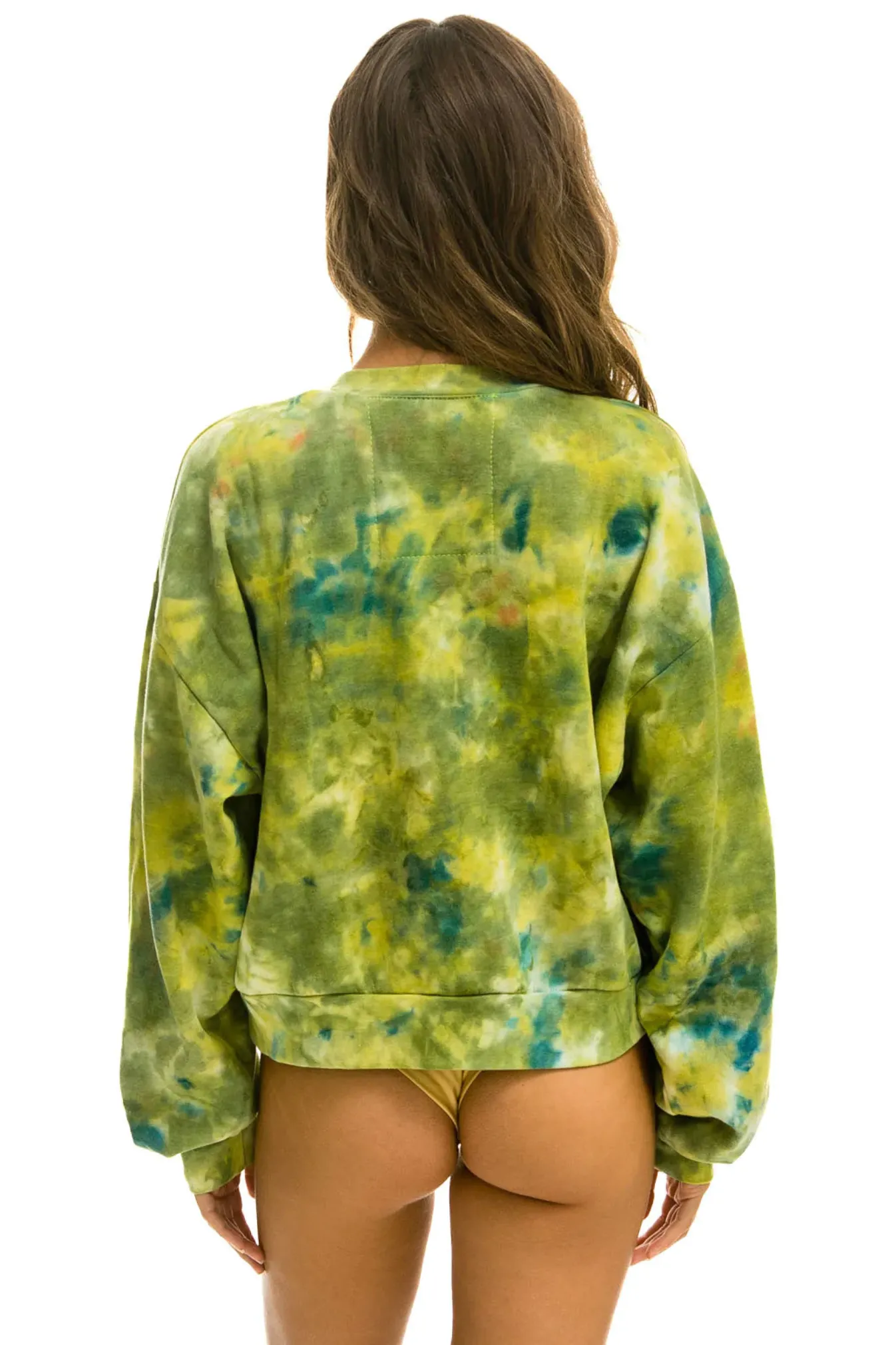 AVIATOR NATION HAND DYED SMILEY 2 CREW UNISEX SWEATSHIRT RELAXED - TIE DYE GREEN YELLOW