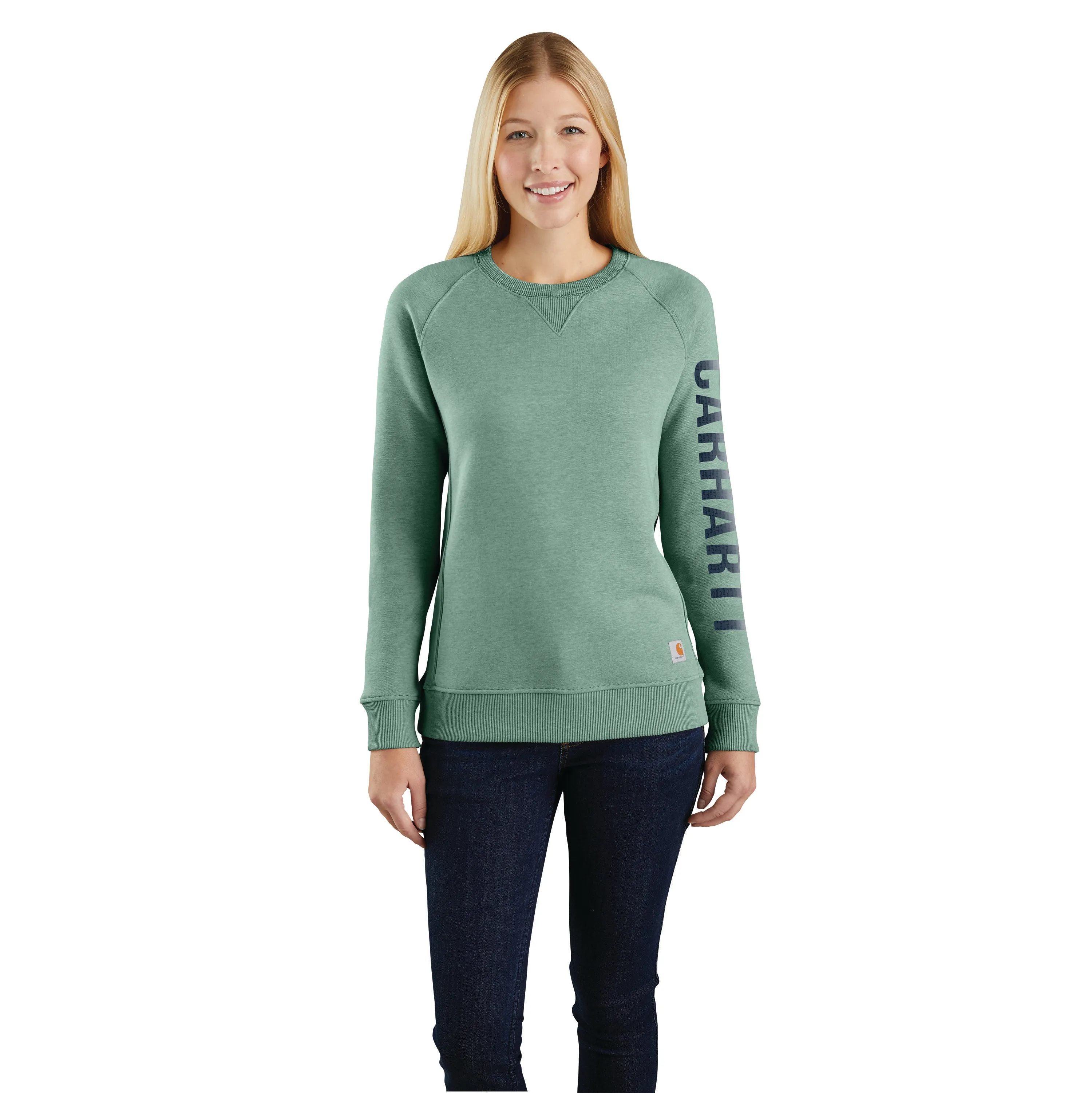 Carhartt Women's Crewneck Graphic Sweatshirt_Bay Green Heather