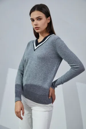 Contrasting V-neck Cashmere Sweater