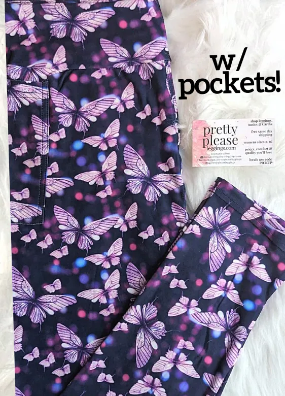 Delicate Purple Butterfly Super SOFT Yoga Band Luxe Leggings Nature Beauty OS TC Plus rts