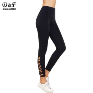 Dotfashion Women's Pants Women Trousers Women Autumn Pants 2018 Black Women Pants Fashion Black Lattice Hem Leggings