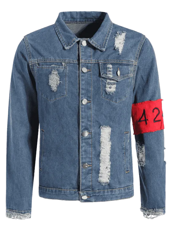 Fashion Streetwear Ripped Armband Denim Jacket