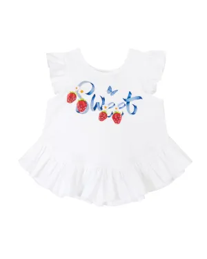 Girls White Strawberry Top