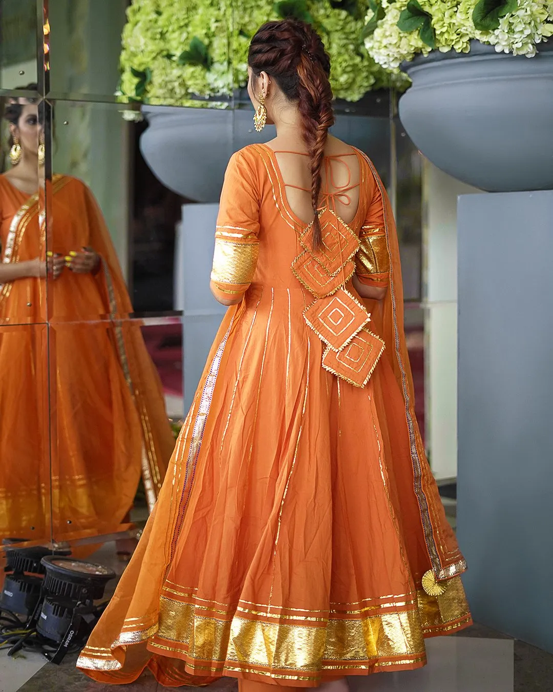 Golden Orange Gotapatti Anarkali Set | Relove