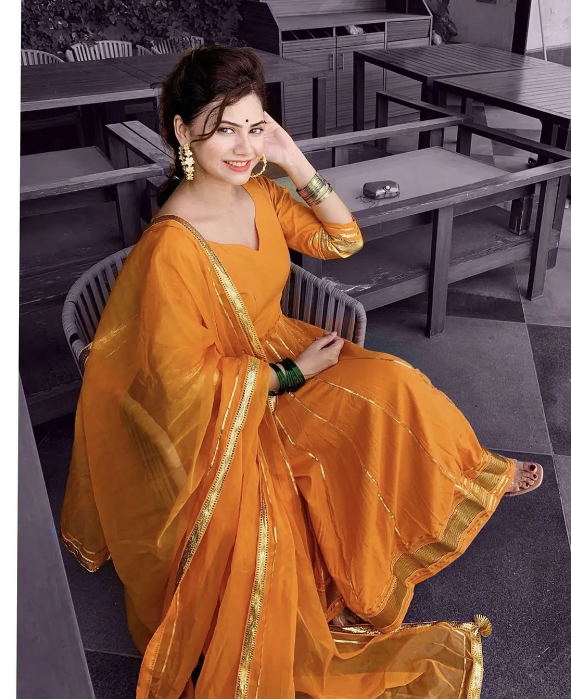 Golden Orange Gotapatti Anarkali Set | Relove