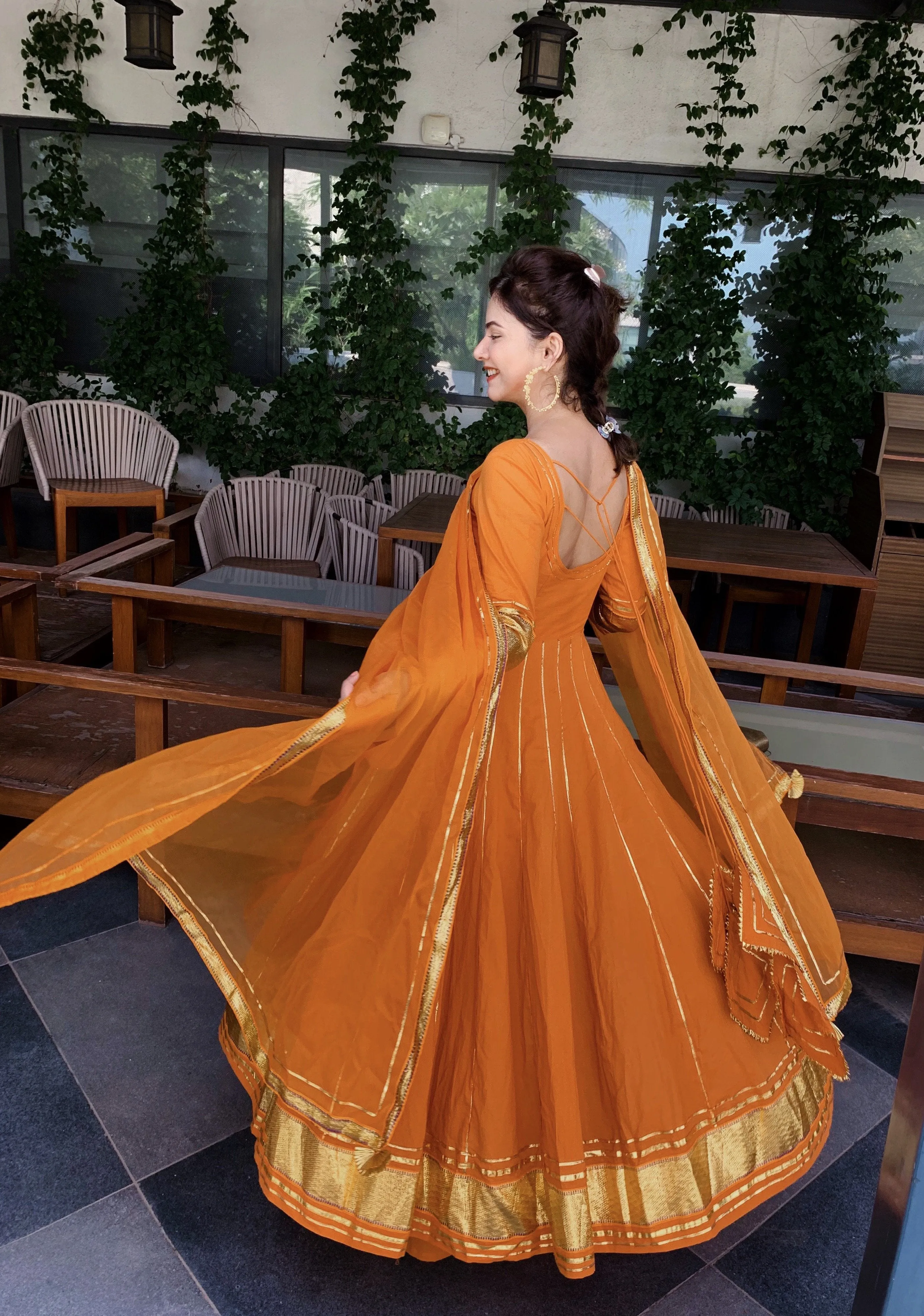 Golden Orange Gotapatti Anarkali Set | Relove