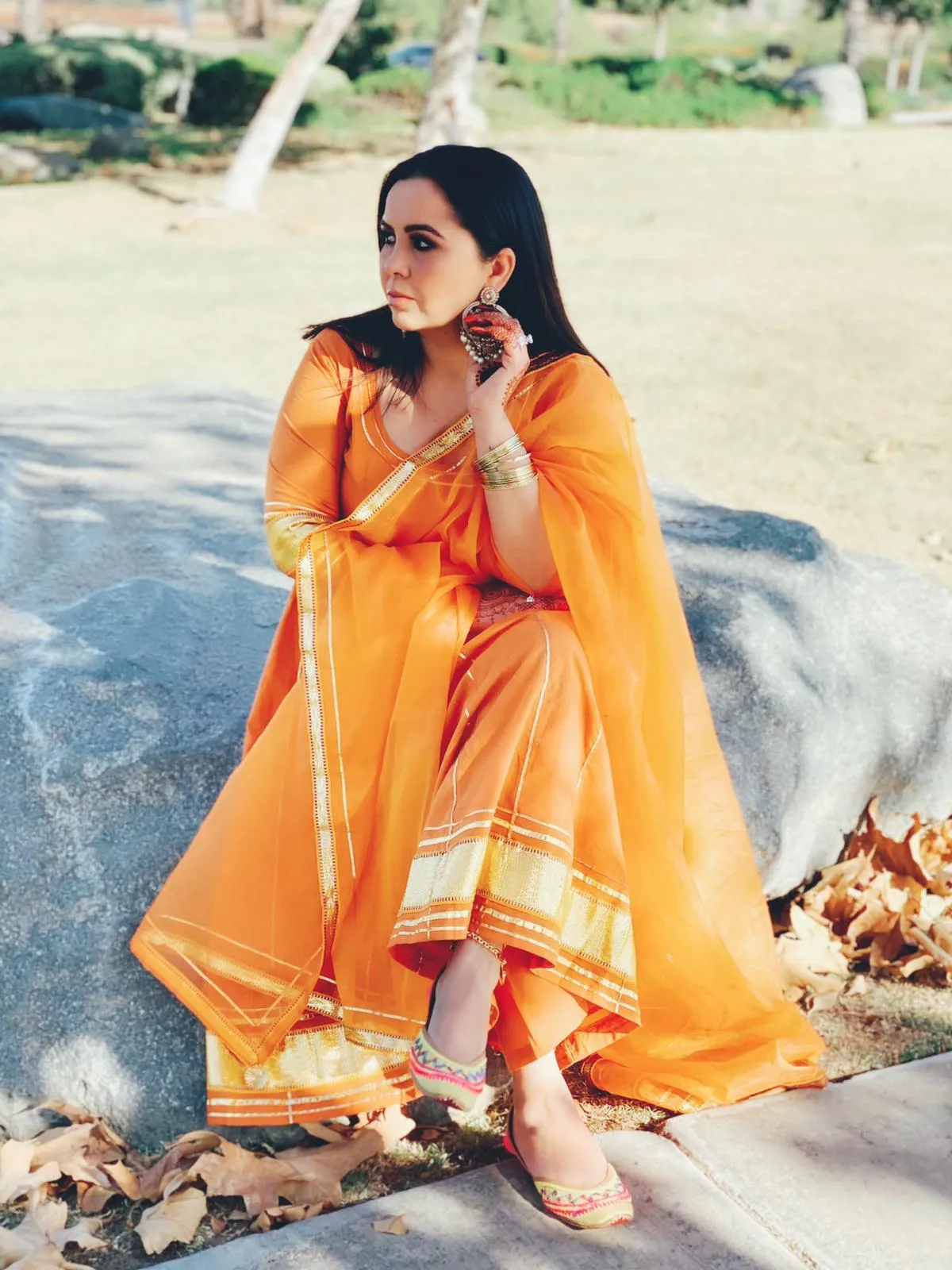 Golden Orange Gotapatti Anarkali Set | Relove