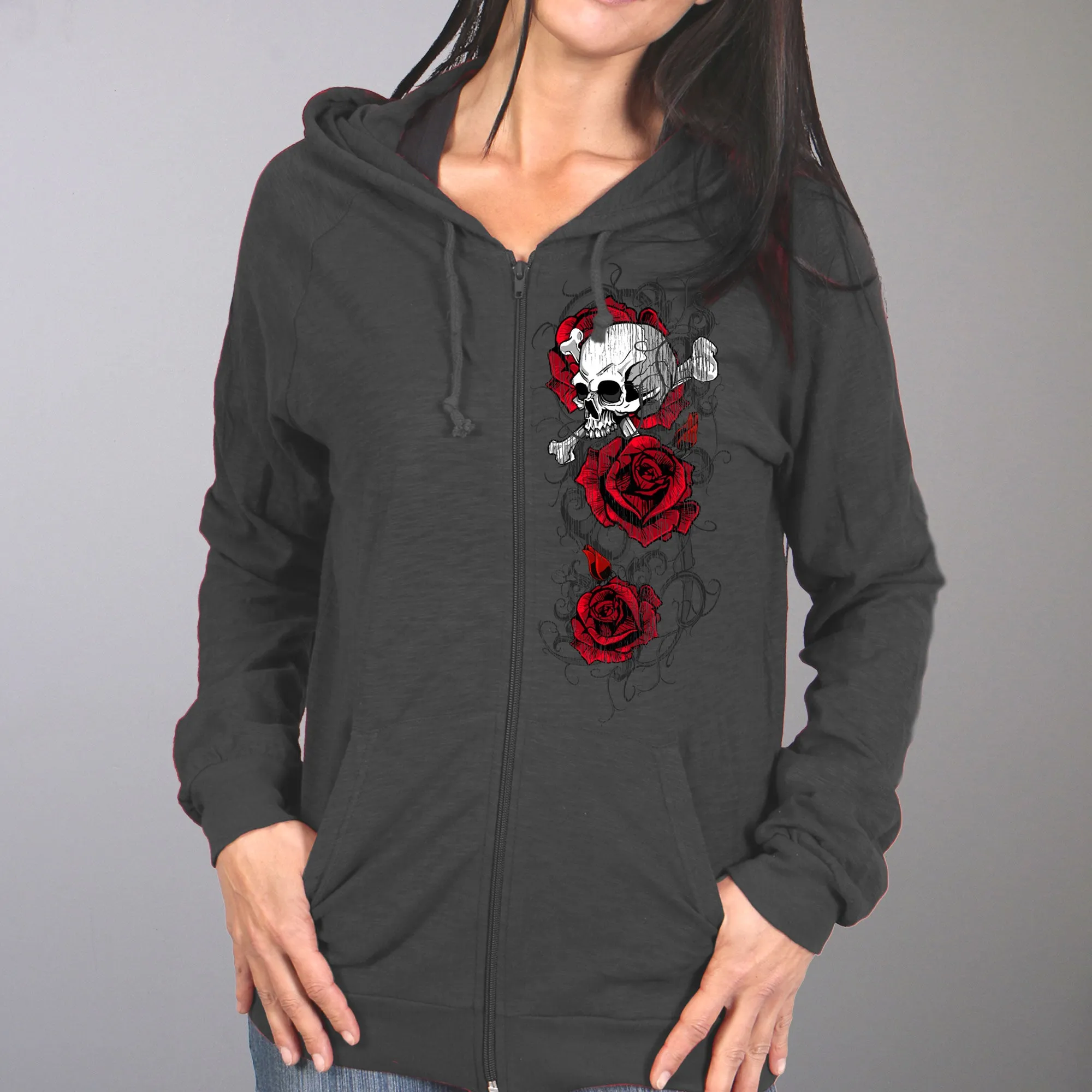 Hot Leathers Ladies Skull Roses Dark Gray Hooded Sweatshirt GLZ4525