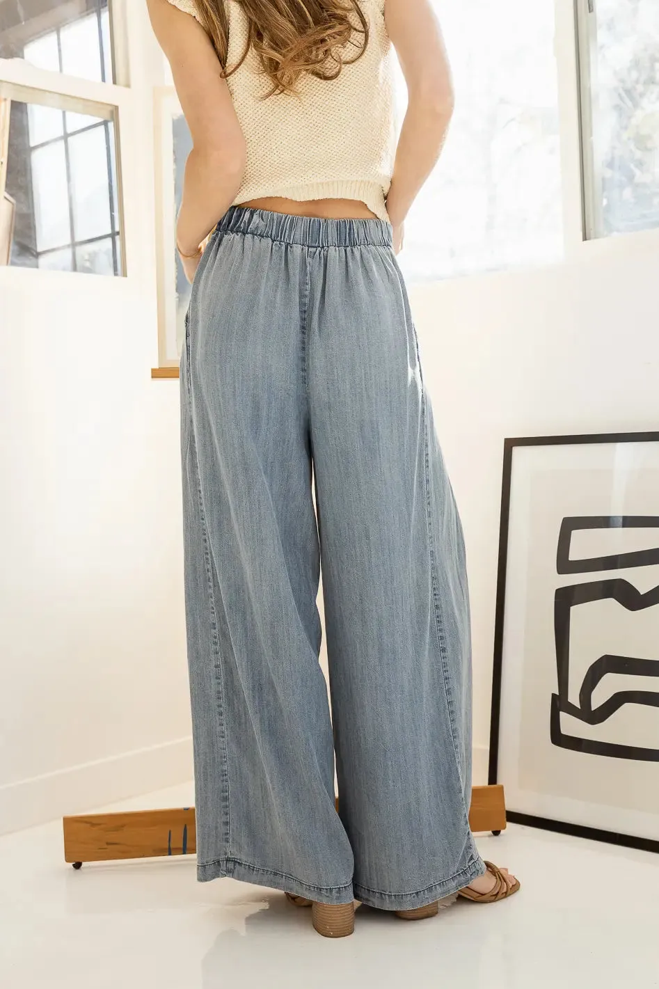 Katie Wide Leg Tencel Pants in Denim - FINAL SALE