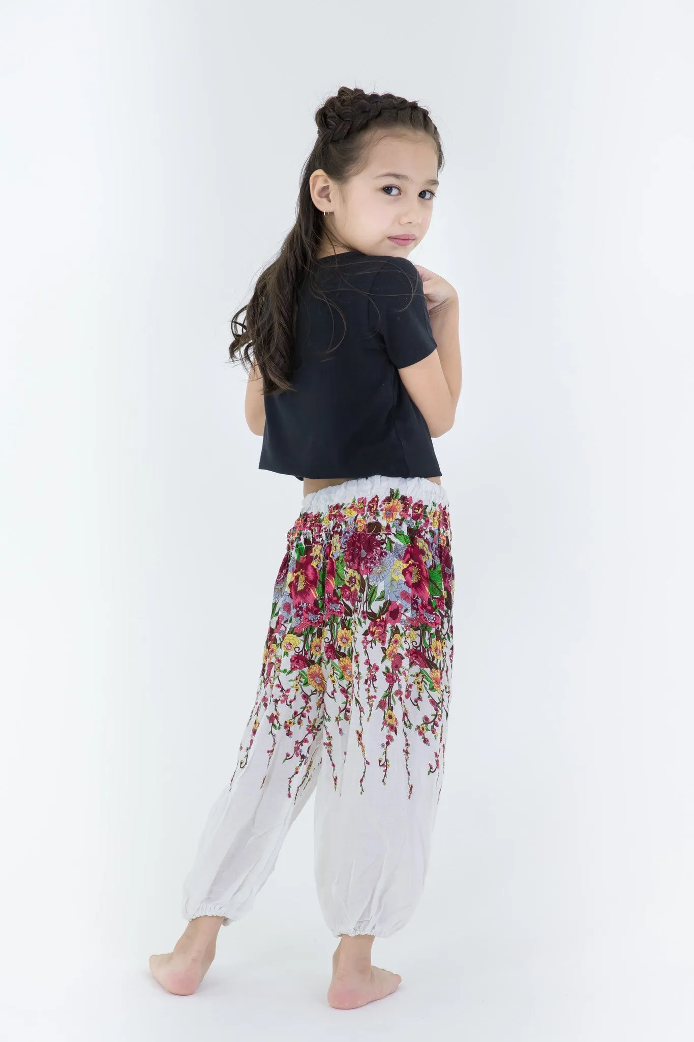 Kids Floral Harem Pants in White