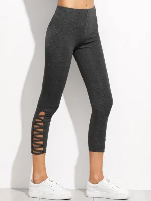 Lattice Hem Cropped Leggings