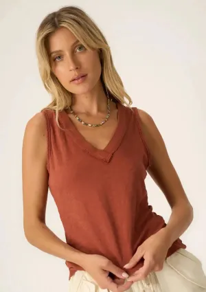 Let Me Know Slub V-Neck Tank - Summer Rust