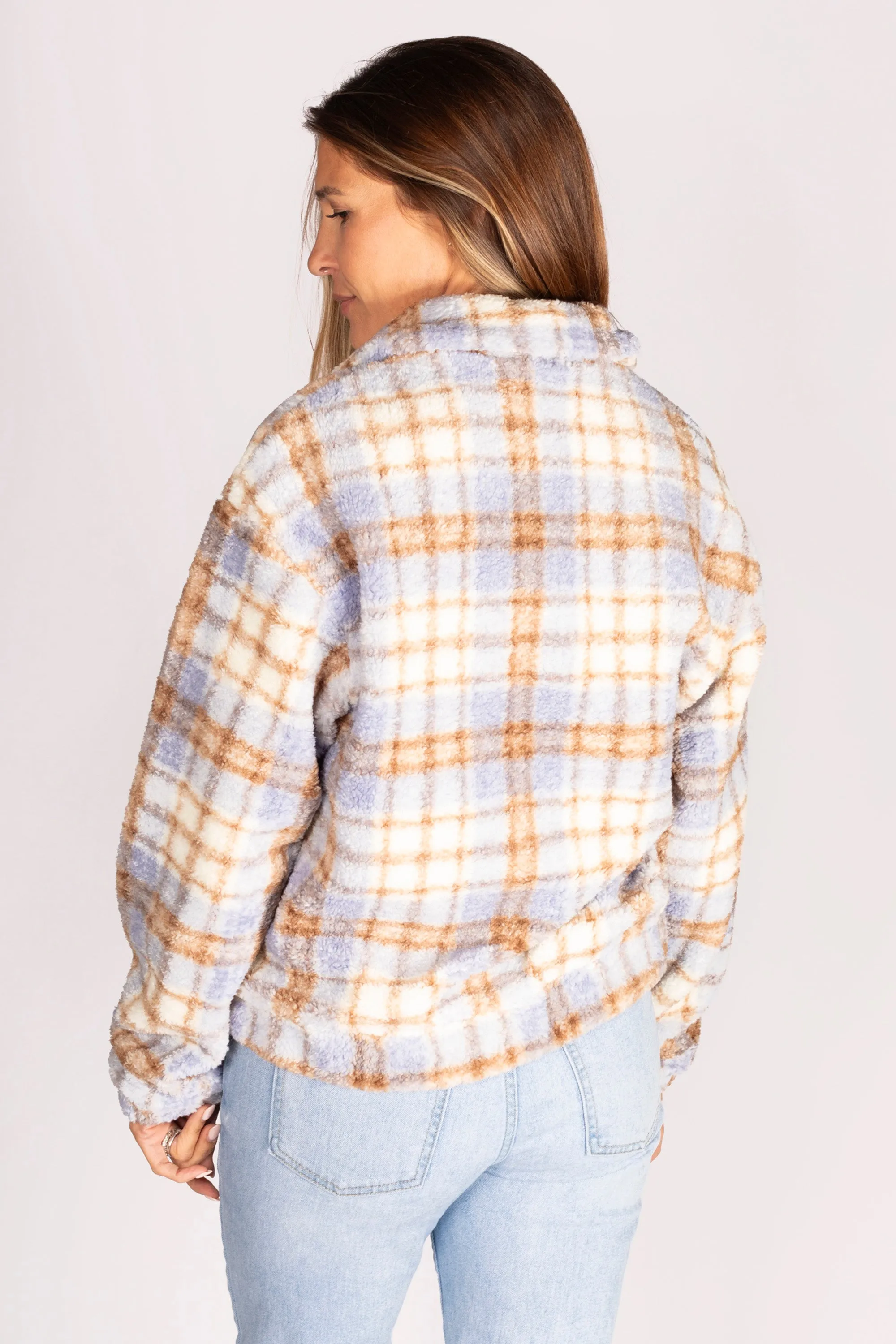 Light Blue Plaid Sherpa Jacket - FINAL SALE