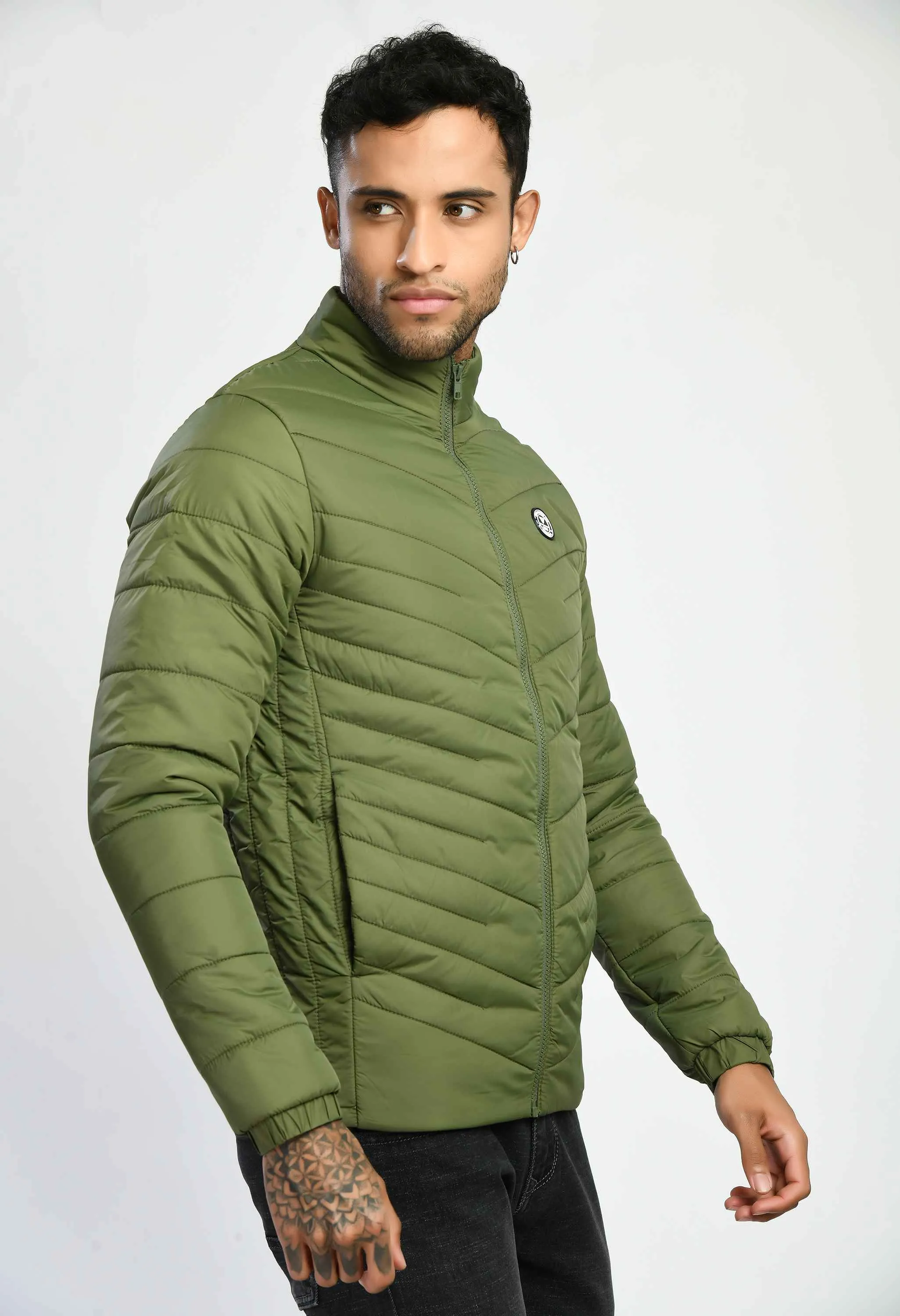 Light Olive Quilted Bomber Jacket