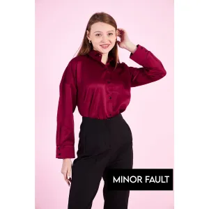 (Minor Fault) Burgundy Button Down Satin Shirt