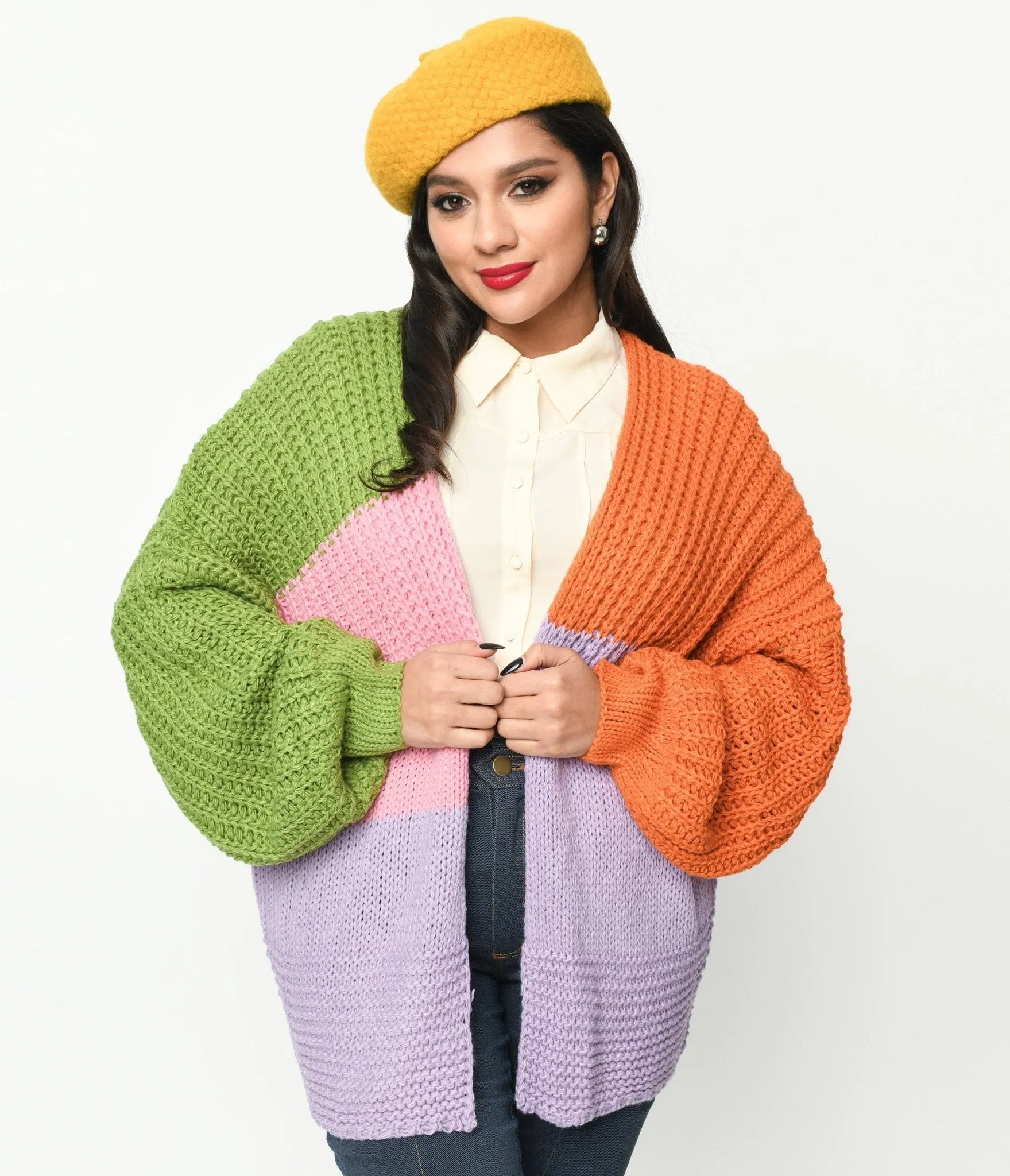 Multicolor Color Block Open Cardigan