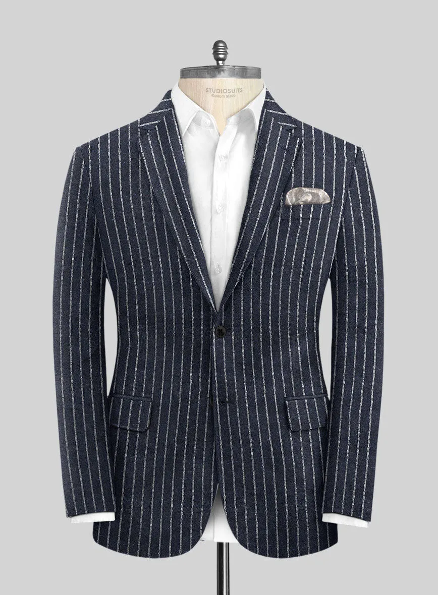 Noble Blue Stripe Wool Silk Jacket