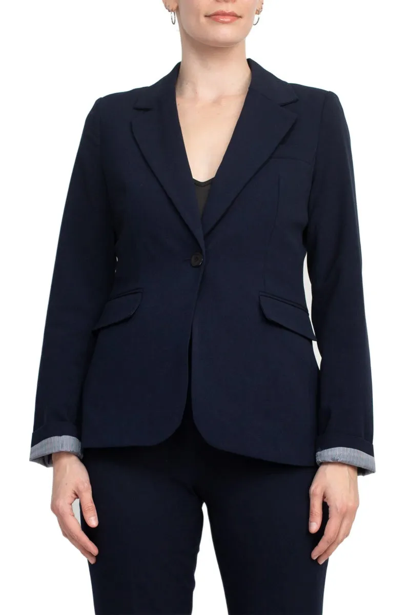 Philosophy Lapel Collar Rolled Long Sleeve Detail Single Button with Flap Pockets Woven Blazer