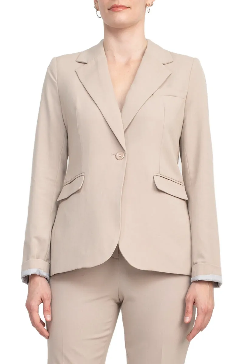 Philosophy Lapel Collar Rolled Long Sleeve Detail Single Button with Flap Pockets Woven Blazer