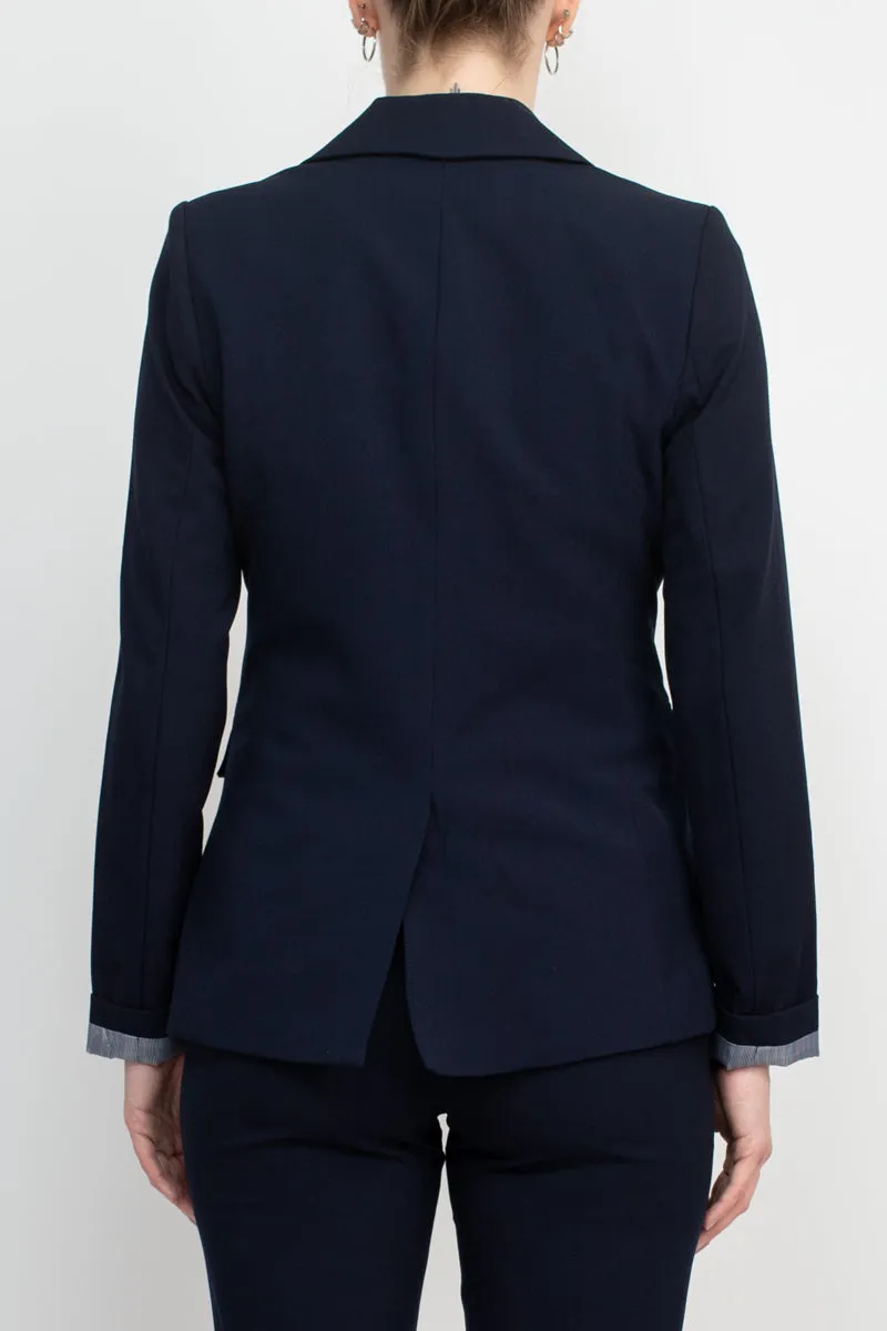 Philosophy Lapel Collar Rolled Long Sleeve Detail Single Button with Flap Pockets Woven Blazer