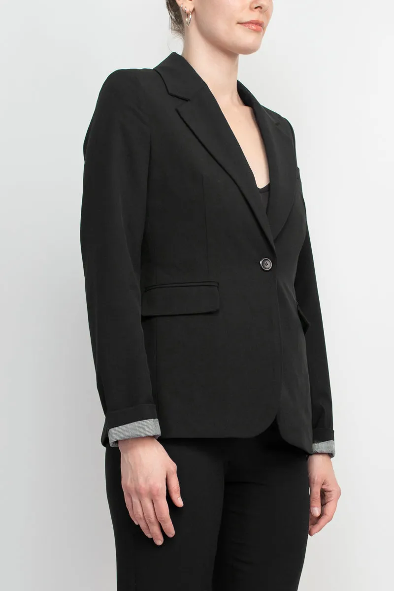 Philosophy Lapel Collar Rolled Long Sleeve Detail Single Button with Flap Pockets Woven Blazer