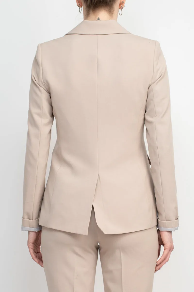 Philosophy Lapel Collar Rolled Long Sleeve Detail Single Button with Flap Pockets Woven Blazer