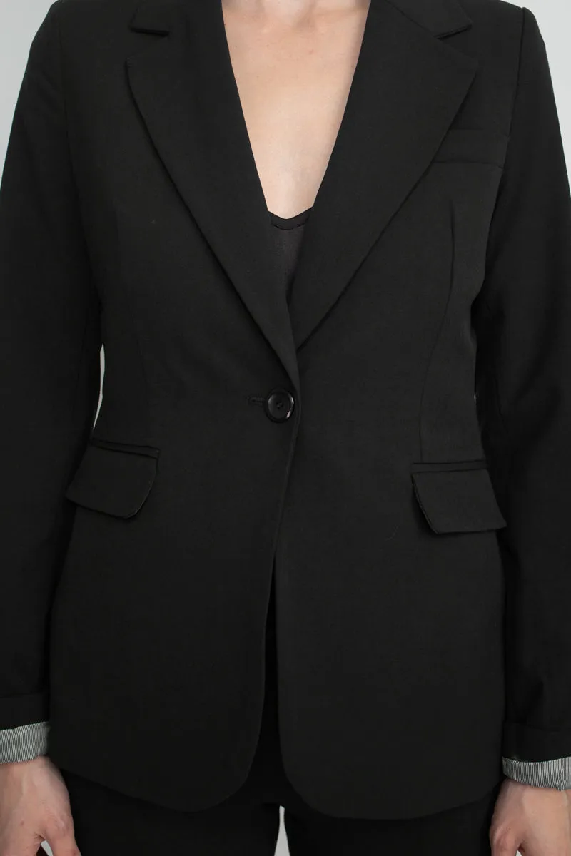 Philosophy Lapel Collar Rolled Long Sleeve Detail Single Button with Flap Pockets Woven Blazer