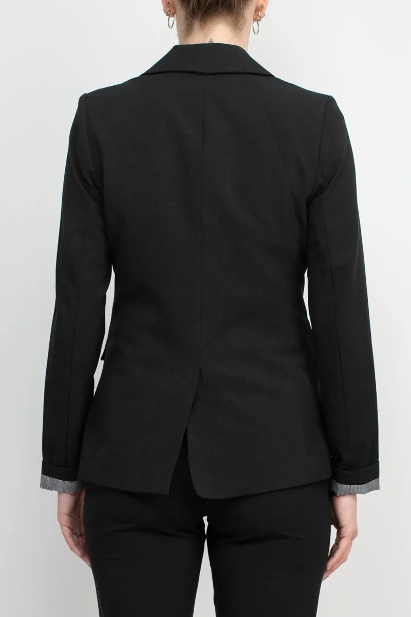 Philosophy Lapel Collar Rolled Long Sleeve Detail Single Button with Flap Pockets Woven Blazer