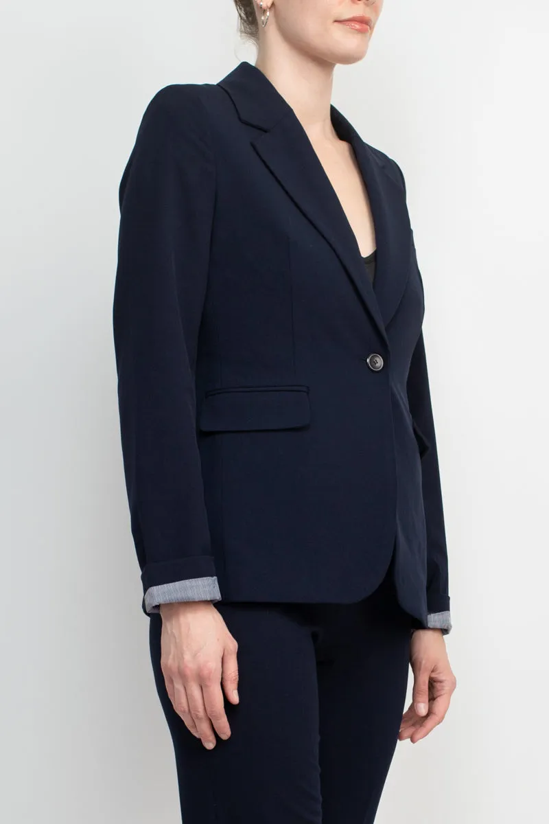 Philosophy Lapel Collar Rolled Long Sleeve Detail Single Button with Flap Pockets Woven Blazer