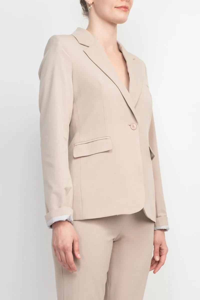 Philosophy Lapel Collar Rolled Long Sleeve Detail Single Button with Flap Pockets Woven Blazer