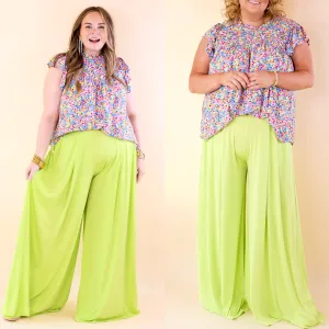 Plus Size | Urban Wonders Wide Leg Pants in Neon Lime