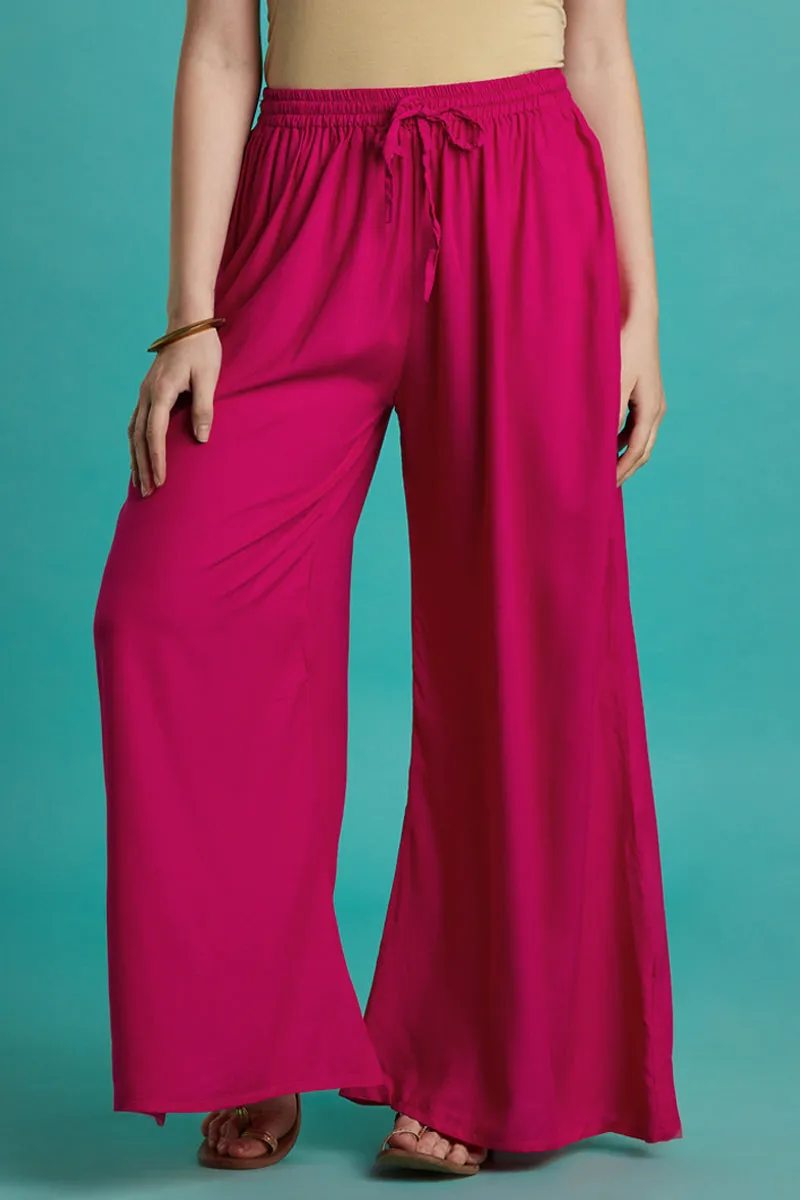 Rayon Solid Pink Flared Palazzo