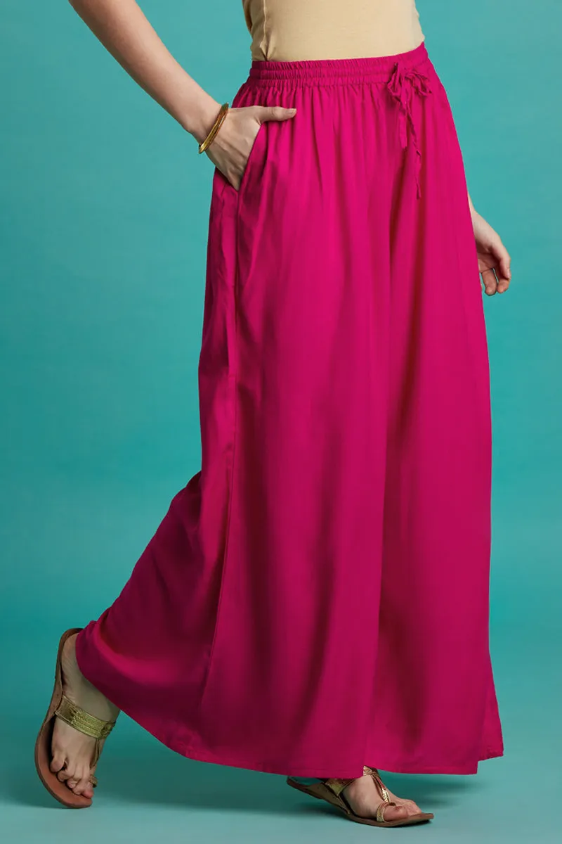 Rayon Solid Pink Flared Palazzo