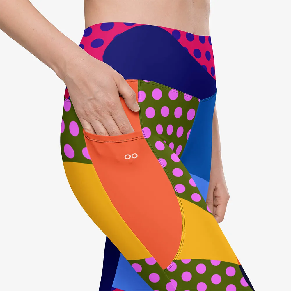 Recycled Printed Leggings "Polkalicious" Red/Yellow/Blue with Pockets