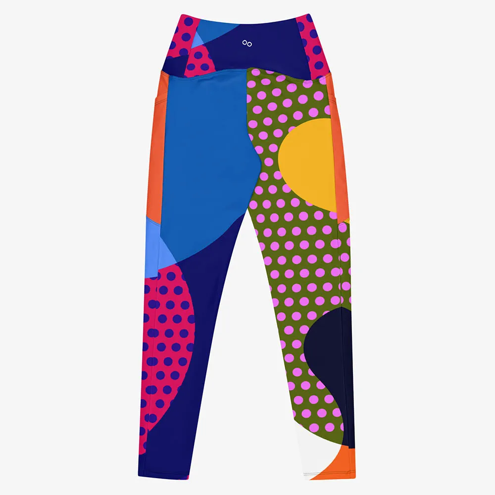 Recycled Printed Leggings "Polkalicious" Red/Yellow/Blue with Pockets