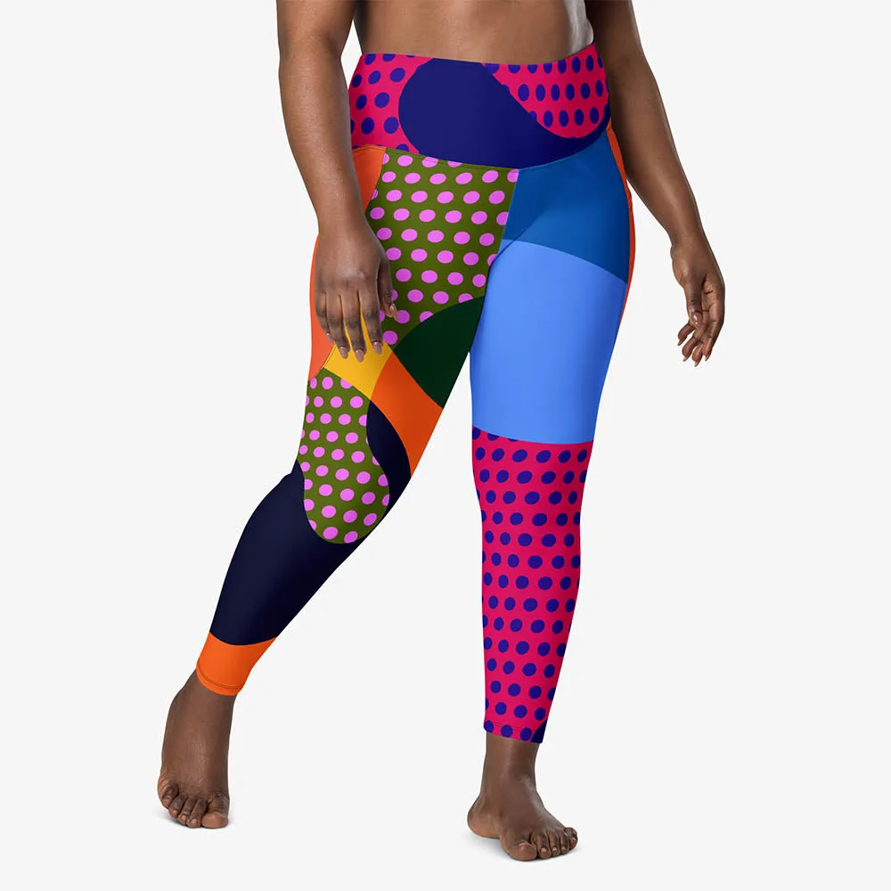 Recycled Printed Leggings "Polkalicious" Red/Yellow/Blue with Pockets