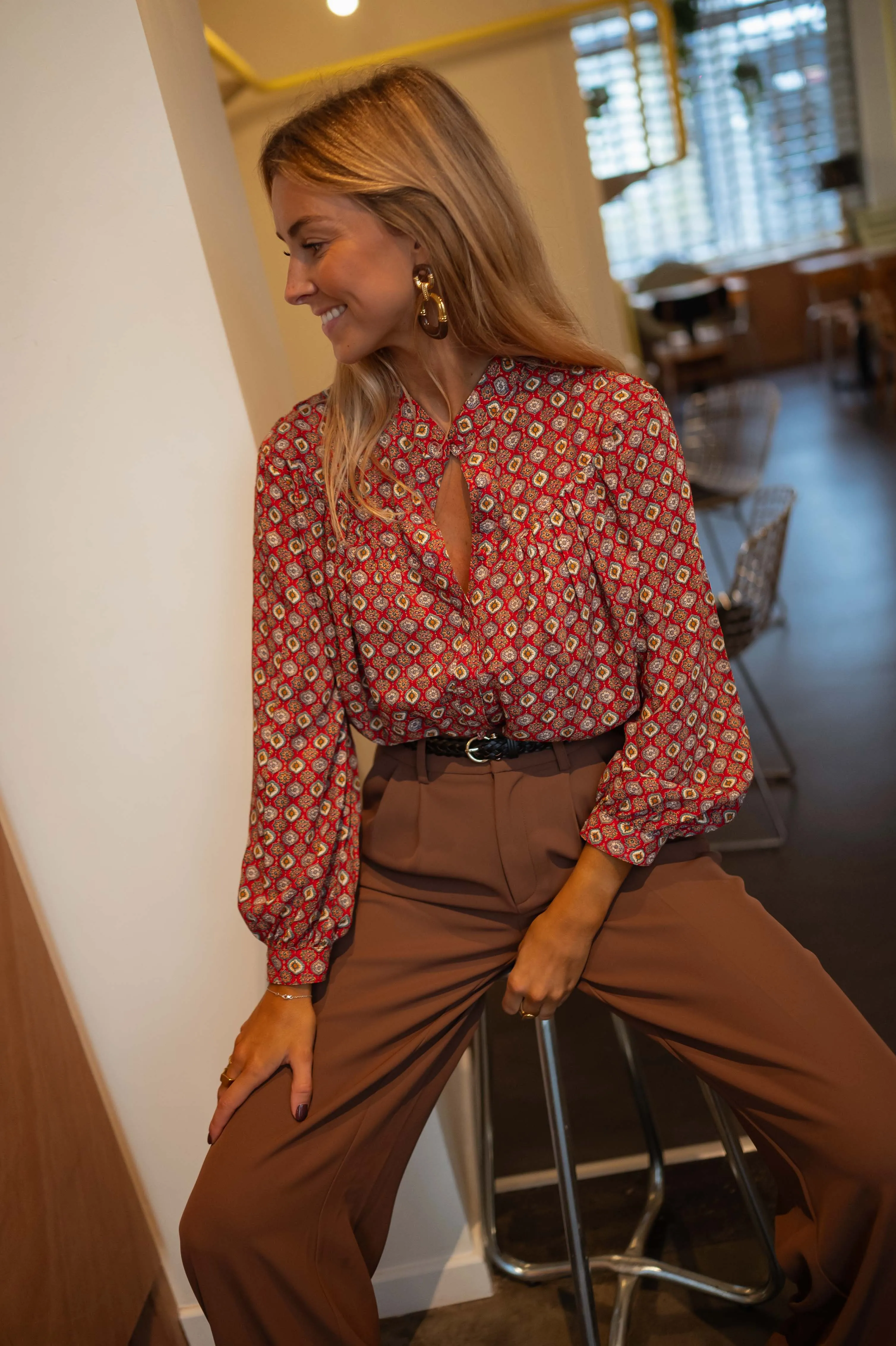 Red Patterned Morena Blouse