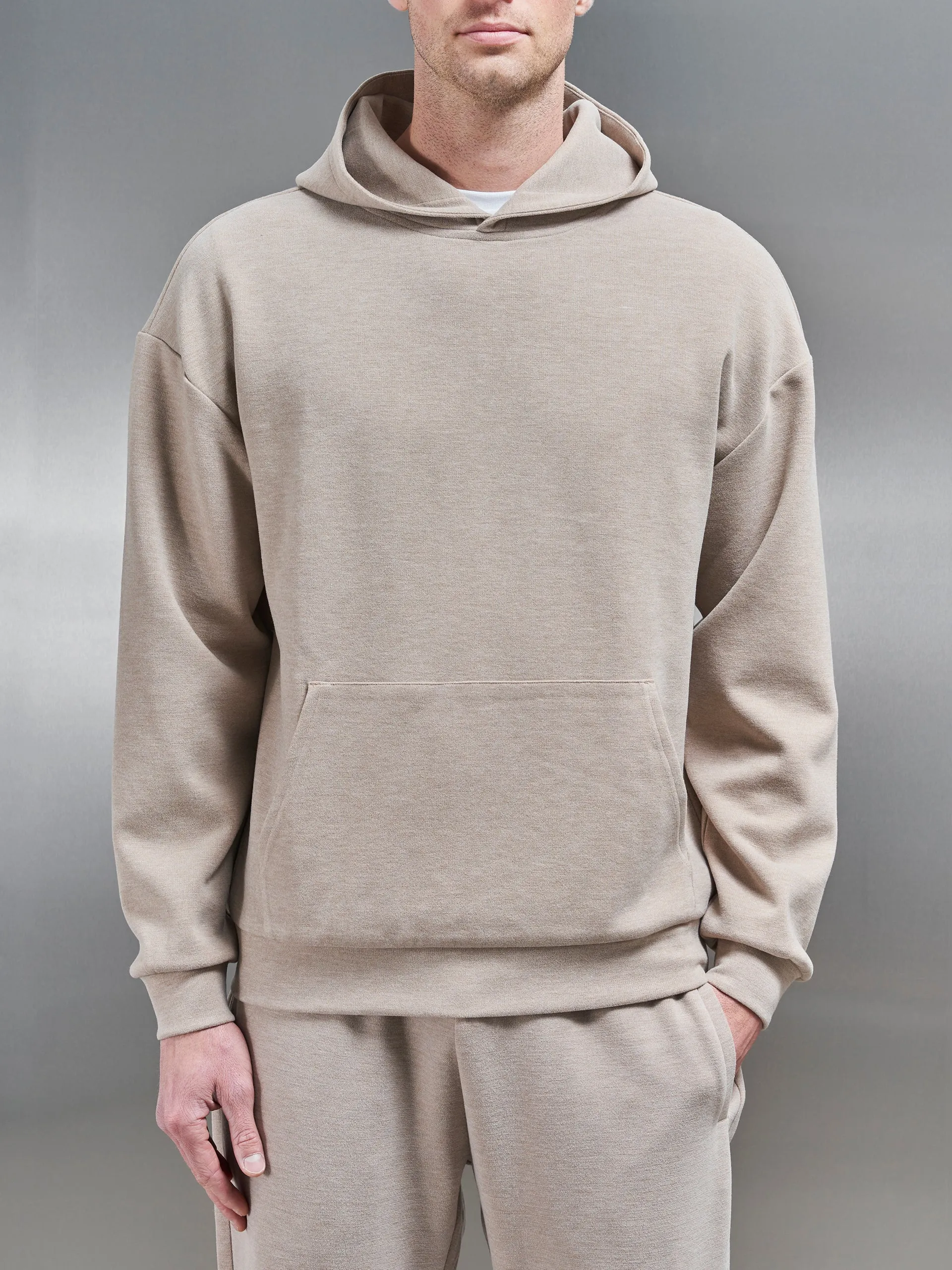 Relaxed Fit Knitted Hoodie in Stone