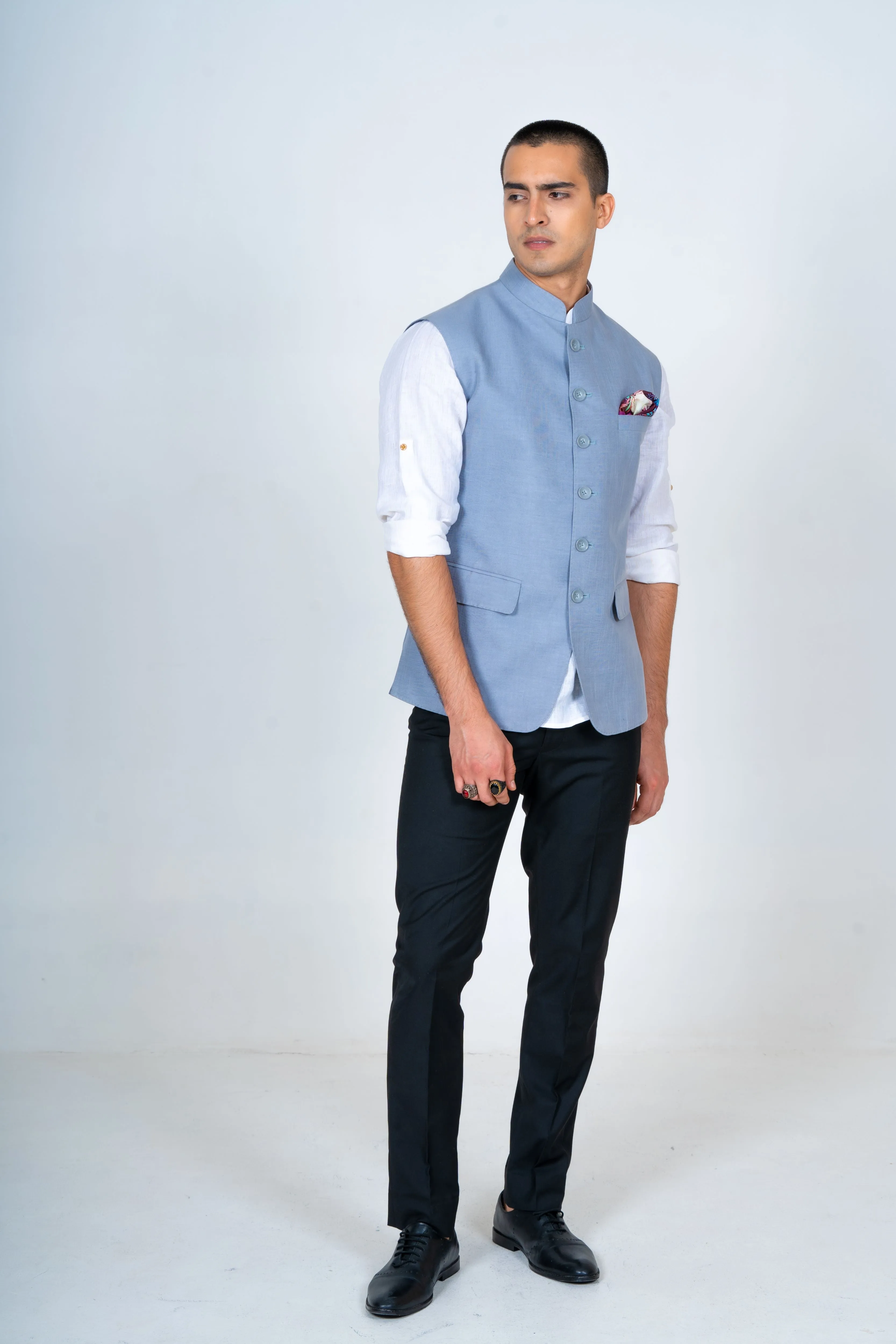 Sky Blue Linen Nehru Jacket