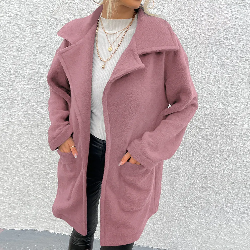 Solid Color Woolen Wholesale Coat For Women