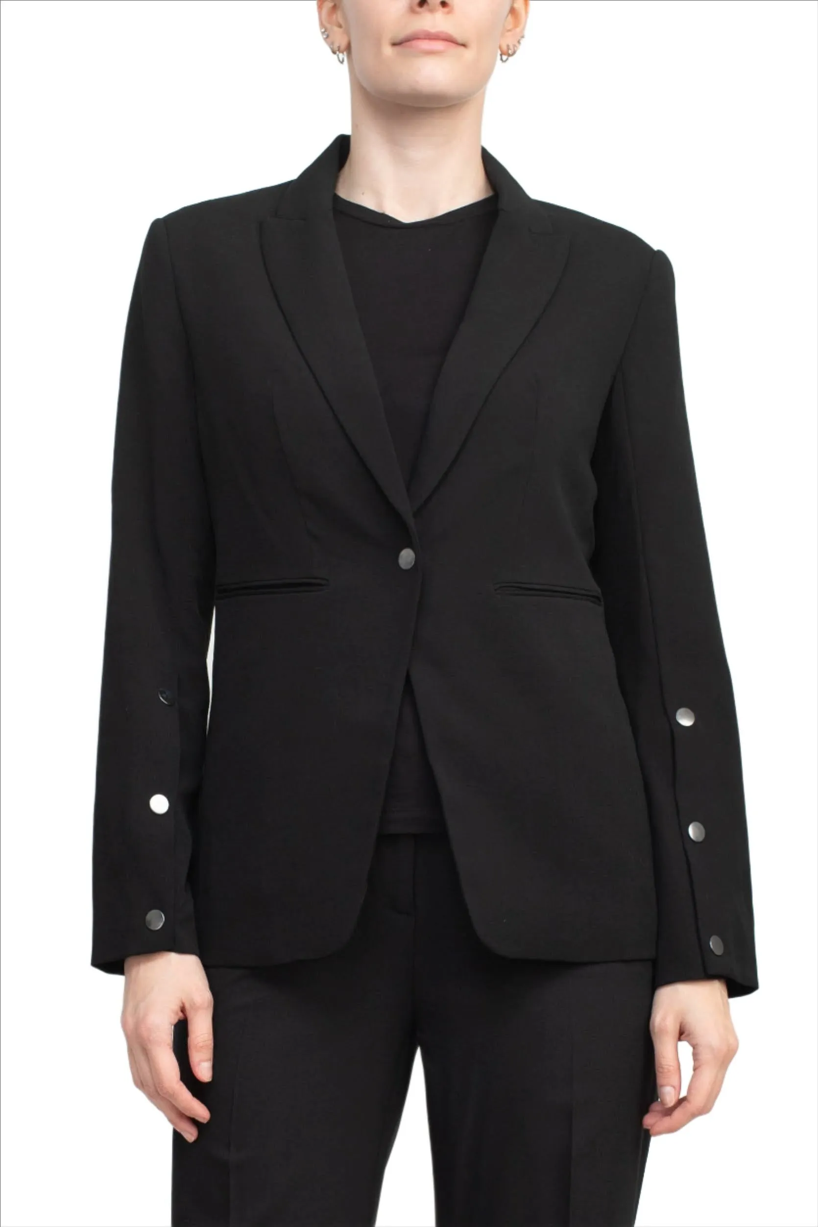 T Tahari Notched Collar Long Sleeve One Button Rayon Blazer