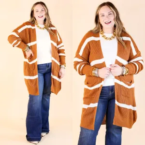 Time For Cozy Striped Long Sleeve Cardigan in Rust