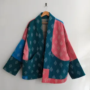 XXL Teal, Blue and Pink with White Diamond Embroidery Anoushka Jacket LM160